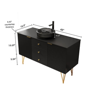 English Elm Gema 48" Elegant Bathroom Vanity With Transparent Black Glass Basin, Gold Legs & Ample Storage Solutions W2615S00312
