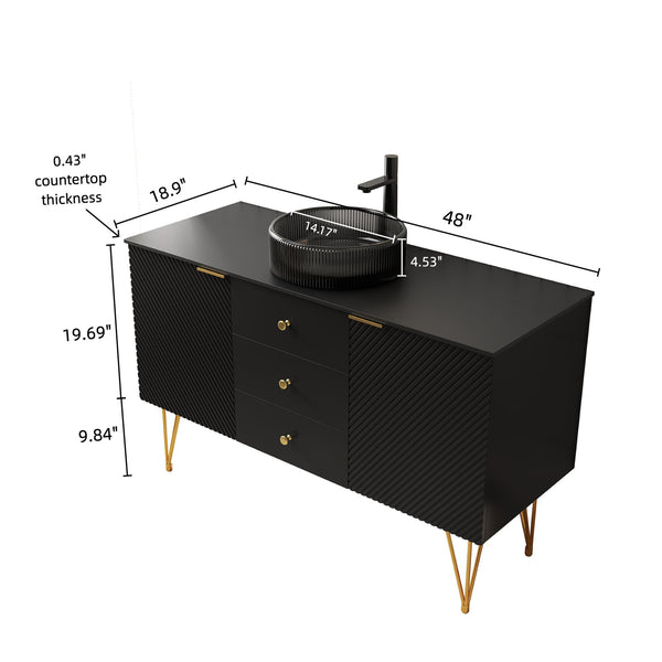English Elm Gema 48" Elegant Bathroom Vanity With Transparent Black Glass Basin, Gold Legs & Ample Storage Solutions W2615S00312