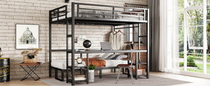 English Elm Queen Metal Bunk Bed With Desk & Usb, Versatile Loft Design Folds To Sofa, Led Lighting, Black W1580S00086-GIGA
