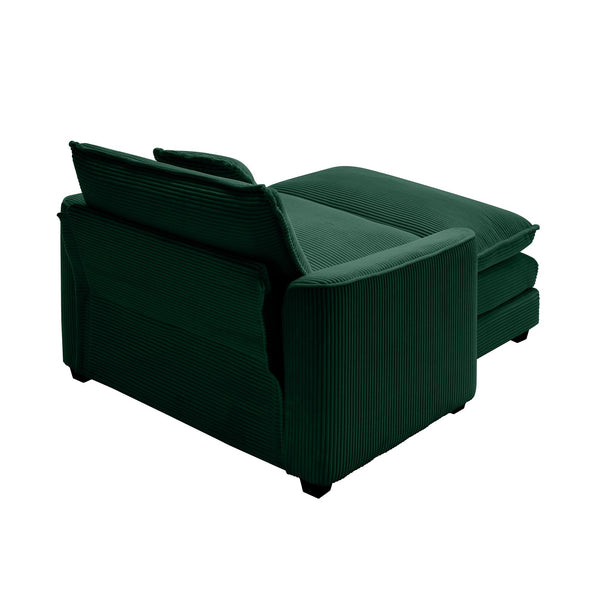 English Elm Comfortable Single Chair With Footstool And Pillow - Luxurious Green Corduroy For Living Spaces W714S00702