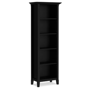 English Elm Amherst pine 24-inch 5-shelf bookcase — slim tall storage with crown molding, adjustable shelving, eco finish Black B136P364308