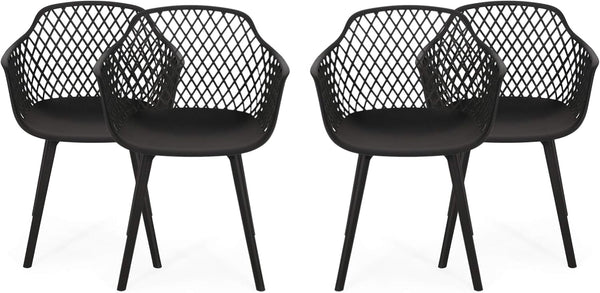 English Elm Christopher Knight Home® - POPPY Weather-Resistant Outdoor Dining Chairs Set of 4 in Black — Durable Polypropylene Mesh Design N776P276728B