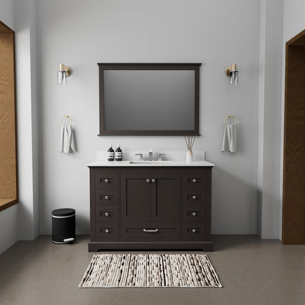 English Elm Espresso 48 in Single Bath Vanity with White Quartz Top, Solid Wood, Soft-Close Drawers, Storage Durable B2731P258229