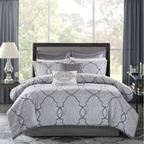 Madison Park Lavine Traditional 12 Piece Comforter Set with Cotton Bed Sheets MP10-4046 Silver