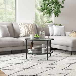 English Elm Homcom 26" Round Side Table With 2-Tier Tempered Glass, Stylish Black Steel Frame For Living Room Use W2225P217457