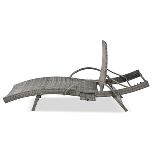 English Elm K&K 80" Outdoor Wicker Chaise Lounge Set of 2 with 2000H UV Wicker, Pull-Out Side Table, 4-Position Recliner Grey WF321204AAE