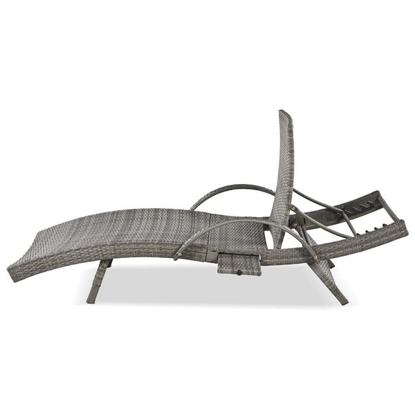 English Elm K&K 80" Outdoor Wicker Chaise Lounge Set of 2 with 2000H UV Wicker, Pull-Out Side Table, 4-Position Recliner Grey WF321204AAE
