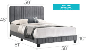English Elm Sleek Channel Tufted Velvet Full Bed with Sturdy Wood Slats and Legs for Durable Comfort and Style Gray 27 L x 60 W x 5 H B078107886