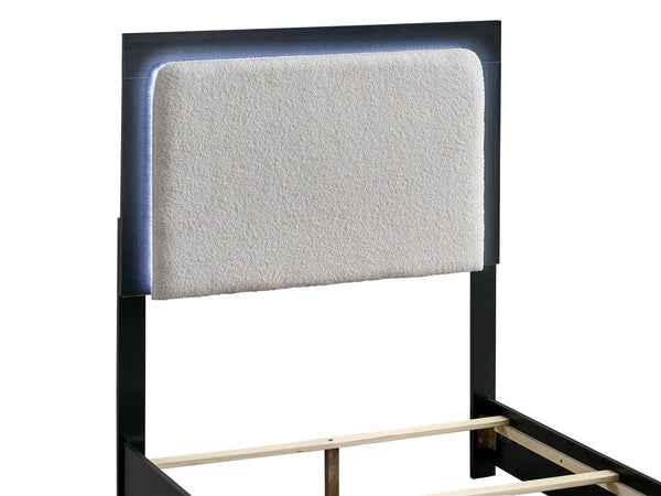 English Elm Steeler Twin Bed Led Backlit Upholstered Headboard Black Frame Gold Accent Feet B078S00701
