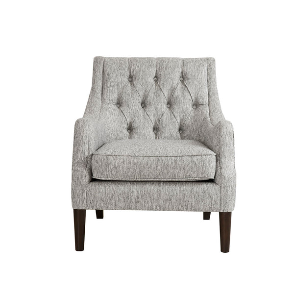 JLA Home Madison Park - Button Tufted Accent Chair with Plush Removable Cushion, Solid Morocco-Finish Wood Legs for Elegance and Comfort Grey FPF18-0513