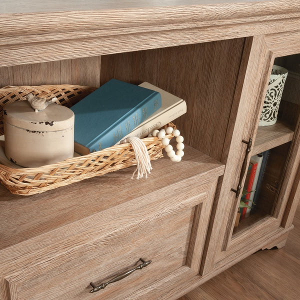 English Elm Credenza, Versatile Brown-Finish Storage Solution With File Drawers And Cable Management System B356P367828