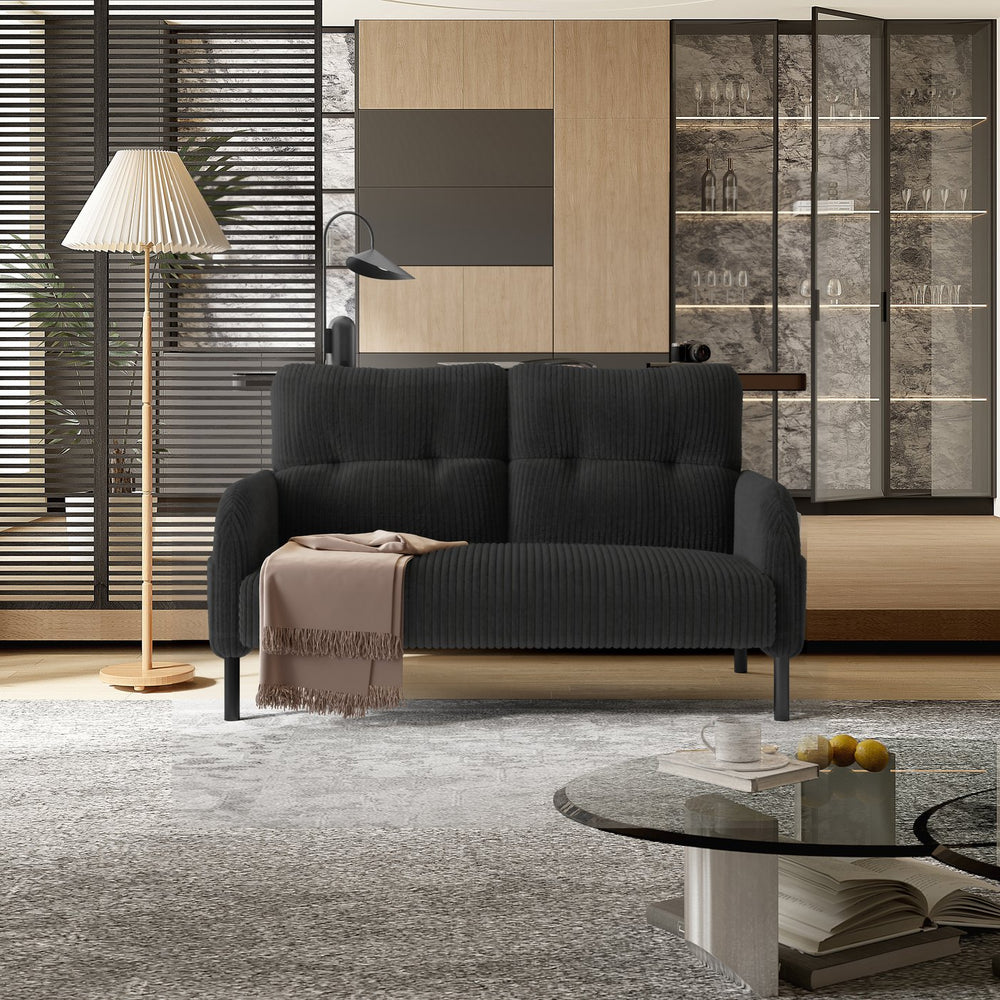 English Elm United We Win Corduroy Two Seat Sofa with Lumbar Support and Built in Storage Pockets Gray W1568P386168