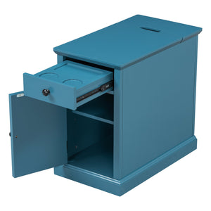 English Elm U-can Acacia Wood End Table with Usb Charging Station Drawer and Cabinet Storage Navy Blue N724P353565M