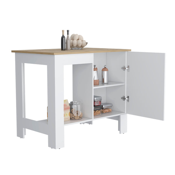 English Elm Atenea Kitchen Island with Single Door Cabinet & Shelf, White/Macadamia Finish, Spacious Top Storage B070P214570