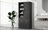 English Elm Bathroom Storage Cabinet With Doors and Drawers, Tilt-Out Laundry Hamper, Multiple Storage Space, Freestanding Style, Open Shelve, Adjustable Shelf, Black