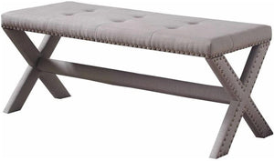 English Elm Glam Button Tufted Upholstered Bench with Nailhead Trim and X Trestle Legs Gray B011P450617