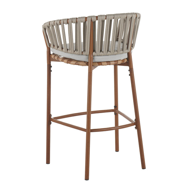 English Elm Christopher Knight Home® - Lodi Teak Outdoor Metal Rope Barstools Set of 2 — Beige Weather-Resistant Fabric, Ergonomic Fan Back N775P268025T