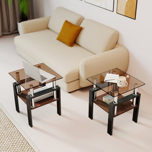 English Elm Set Of 2 Modern Tempered Glass Side Tables - Stylish, Durable Coffee & End Tables For Any Space W241P300312-GIGA