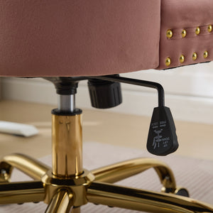 English Elm A&A Velvet Tufted Office Chair with Hand-Pulled Buttons, Nailhead Trim & Golden Metal Base, Luxe Comfort Pink W1143P292467
