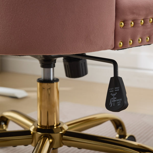English Elm A&A Velvet Tufted Office Chair with Hand-Pulled Buttons, Nailhead Trim & Golden Metal Base, Luxe Comfort Pink W1143P292467