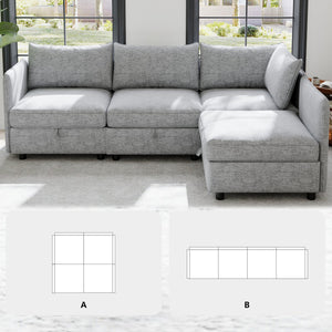 English Elm Modular Sectional Sofa Set with Hidden Storage Pocket Spring Living Room Couch Grey W680S00129