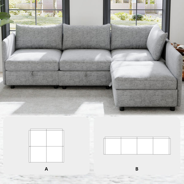 English Elm Modular Sectional Sofa Set with Hidden Storage Pocket Spring Living Room Couch Grey W680S00129