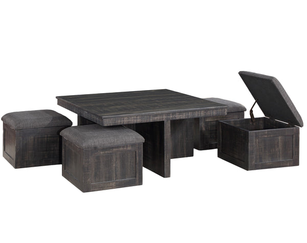 English Elm Montalbano Square Coffee Table with Four Nesting Wheeled Ottoman Storage Stools Gray B2749P413275