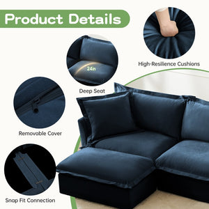 English Elm Upholstered Slipcovered Armchair Set With Wide Ottoman, Soft Chenille Fabric For Living Room Relaxation W3041S00032-GIGA