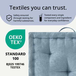 JLA Home Intelligent Design - Poly Chenille Square Floor Pillow Cushion with Tufted Scalloped Edge, OEKO-TEX Soft Plush Support Aqua ID31-2468