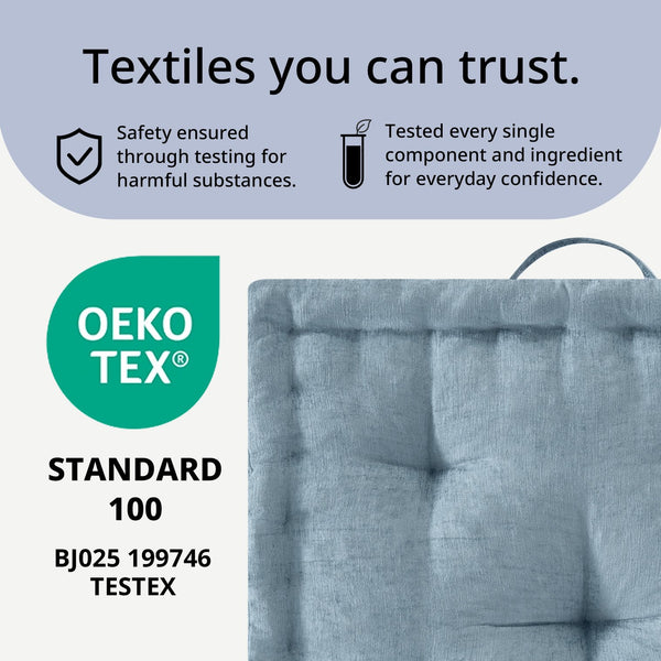 JLA Home Intelligent Design - Poly Chenille Square Floor Pillow Cushion with Tufted Scalloped Edge, OEKO-TEX Soft Plush Support Aqua ID31-2468
