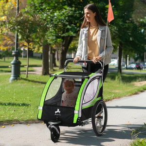 English Elm Aosom 3-in-1 Kids Bike Trailer & Stroller Jogger — 2-Seat High-Vis, Weatherproof, Smooth-Ride Wagon W2225P216989