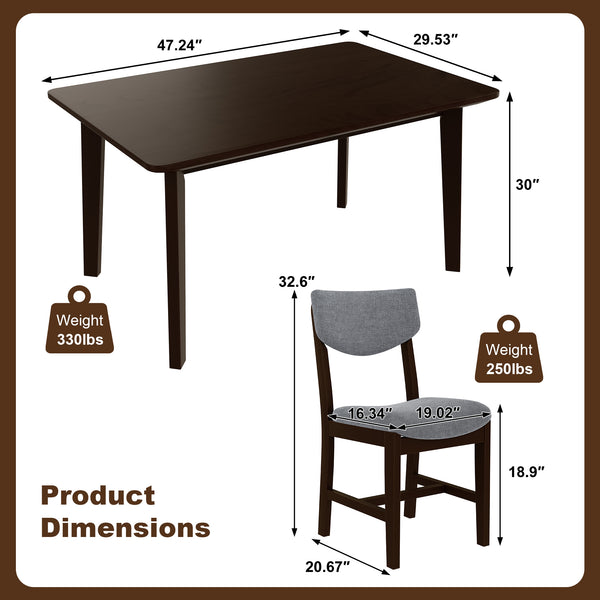 English Elm Rustic Farmhouse Five Piece Dining Set Rubberwood Legs Upholstered Chairs for Kitchen Espresso N752S000089P