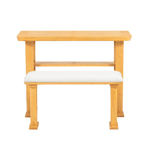 English Elm Farmhouse Solid Wood Expandable Dining Table in White & Natural — Space-Saving, Durable, Stylish Design N842P294504A