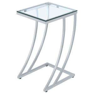 English Elm Draper Chrome Rectangular Glass Top Sofa Side Table with Curved Metal Frame, Polished Reflective Finish B062P331043