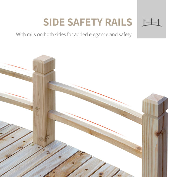 English Elm Wooden Arched Fir Garden Footbridge with Side Railings for Ponds and Pathways T3971P384542