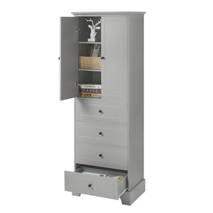 English Elm Storage Cabinet with 2 Doors and 4 Drawers, Slim MDF Organizer with Adjustable Shelf, Anti-Tip Safety Grey WF302825AAE