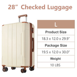 English Elm Hardshell Abs Checked Suitcase with 360 Spinner Wheels Expandable Tsa Lock 28 Inch Brown+White N730P296747O