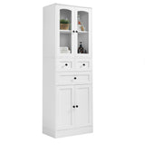 English Elm Tall Bathroom Storage Cabinet, Cabinet With Four Doors and Drawers, Adjustable Shelf, Mdf Board, White