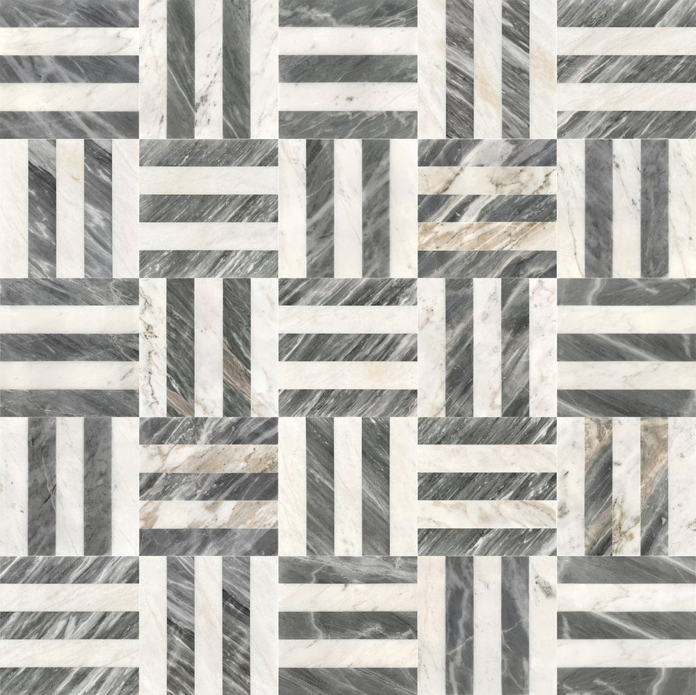 English Elm 12*12 Waterjet Marble Tiles - Elegant White & Grey Polished Natural Stone For Luxurious Interiors W1696P262345