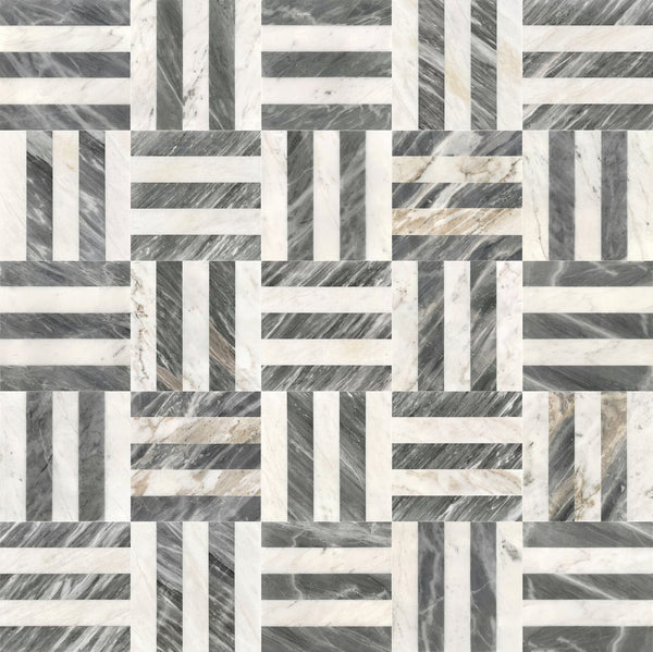 English Elm 12*12 Waterjet Marble Tiles - Elegant White & Grey Polished Natural Stone For Luxurious Interiors W1696P262345