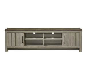 English Elm Tropea 58 Inch Open Shelf Media Console with Oak Finish and Cord Management B2749P413255