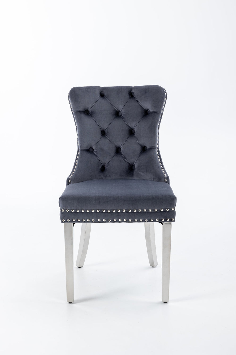 English Elm Hengming Tufted Wingback Velvet Dining Chairs Nailhead Trim Formal Set of 2 Gray W212P465068