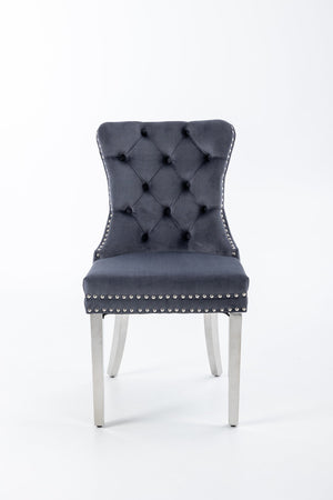 English Elm Hengming Tufted Wingback Velvet Dining Chairs Nailhead Trim Formal Set of 2 Gray W212P465068