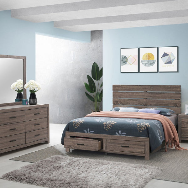 English Elm Sherwood Barrel Oak 4-Piece Queen Bedroom Set - Stylish Storage, Warm Wood Finish, Modern Design B062S01296-GIGA