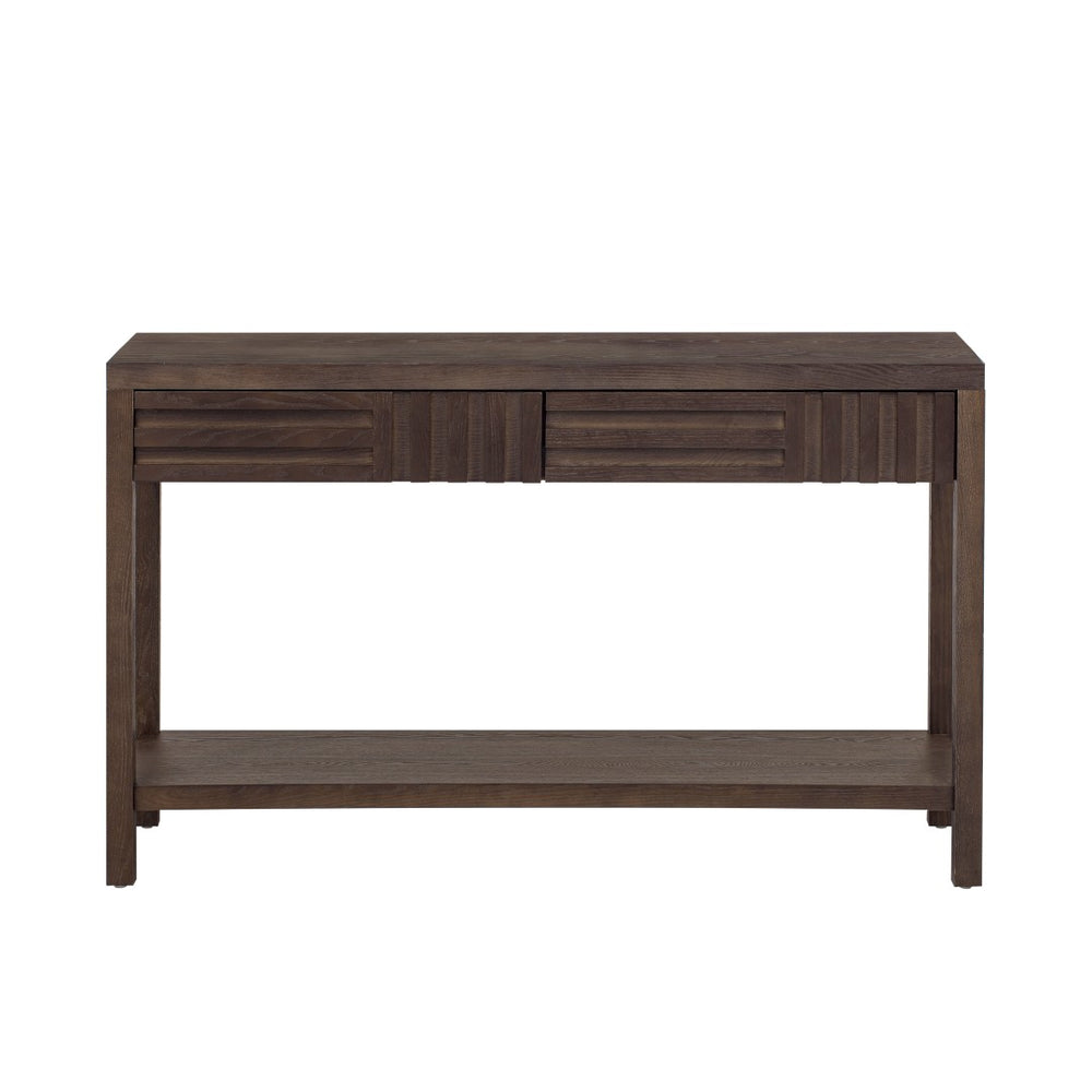 English Elm U_Style Modern Ash Veneer Console Table With Striped Design, 2 Drawers & Open Shelf For Stylish Storage N711P230810D-GIGA