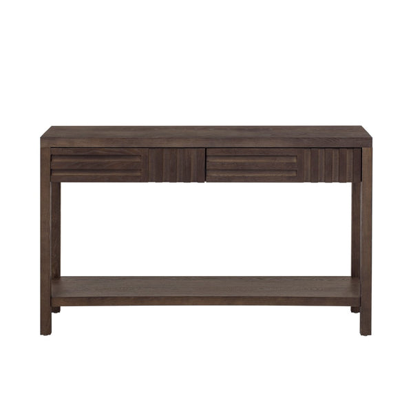 English Elm U_Style Modern Ash Veneer Console Table With Striped Design, 2 Drawers & Open Shelf For Stylish Storage N711P230810D-GIGA