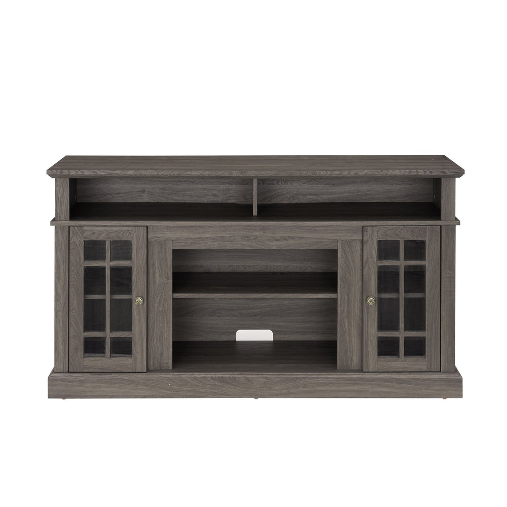 English Elm Classic TV Media Stand Dark Walnut 65" Modern Entertainment Console with Glass Doors, Cable Management and Adjustable Shelves (58.25"W x 15.75"D x 32"H) W2275P389756