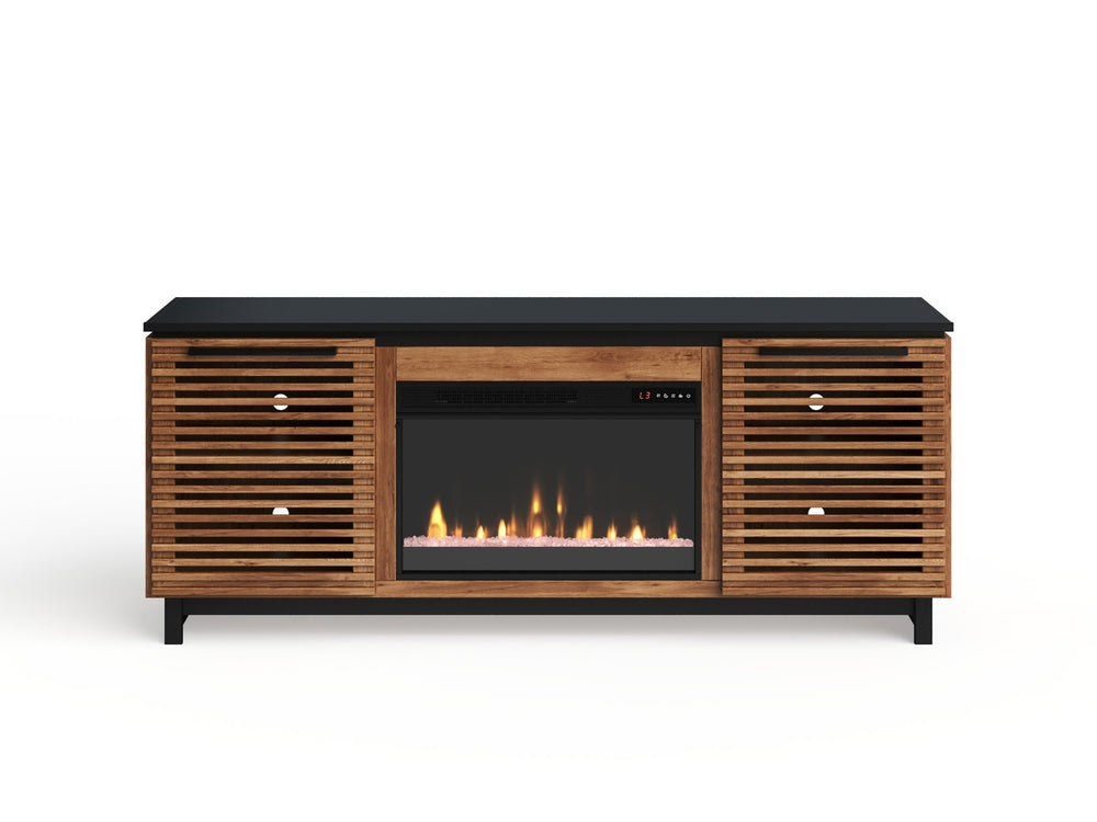 English Elm 69 Inch Fireplace TV Stand Console with 42" Electric Insert, Bourbon Black Two-Tone, Fits 80" TVs B108P216646