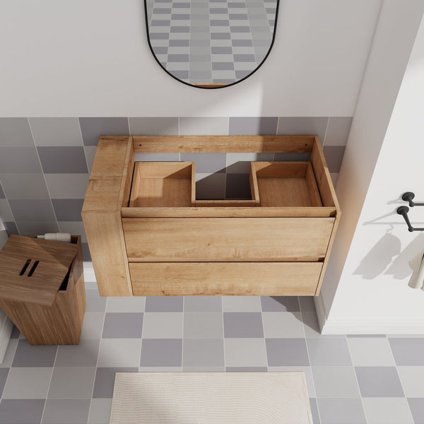 English Elm 36" Wall Mounting Bathroom Vanity with Soft-Close 2/3 Drawers, Adjustable Side Shelf, Water-Resistant Finish W999P168519