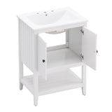 English Elm 24" White Modern Sleek Bathroom Vanity Elegant Ceramic Sink With Solid Wood Frame Open Style Shelf